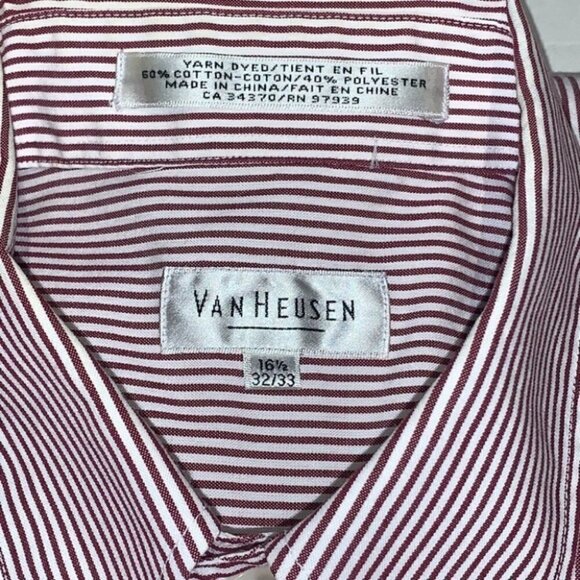 𝅺van Heusen white/red stripe button down shirt US Neck size 16.5 32x33 - Picture 2 of 10